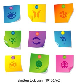 Vector illustration of icons on paper. Set twelve