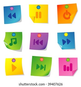 Vector illustration of icons on paper. Set six