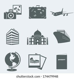 Vector illustration of icons on a theme of tourism
