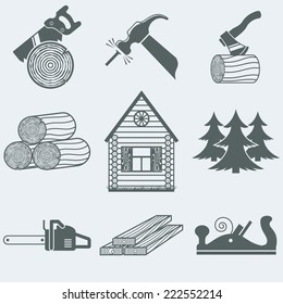 Vector illustration of icons on wood