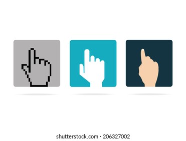 Vector illustration of icons with pointers hands