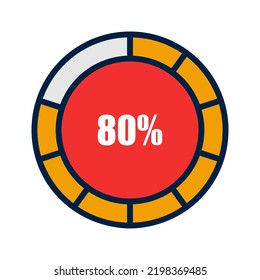 vector illustration of icons related to eighty percent growth chart in full color flat. Perfect as symbols, templates, presentation elements and more