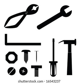 Vector illustration of icons of repair tools, bolts, screws, nail. For jpeg version, please see my portfolio.