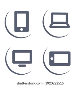 vector illustration of icons set about electronic devices, smartphone, tab, laptops, desktop pc.  with a minimalist flat design style.  eps 10.