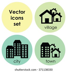 vector illustration / icons set / city town and village