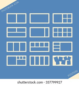 Vector illustration. Icons. Set of different location a photos on the page of photobook