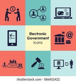 ilustración vectorial de   iconos establecidos para conceptos de gobierno electrónico