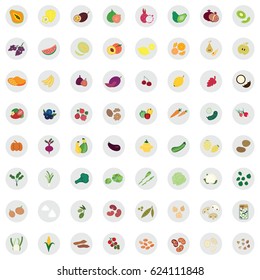 vector illustration of vector icons set with fruits vegetables nuts pulses berries grains and pickles