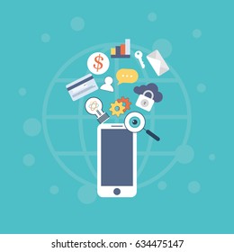 Vector illustration of icons set of mobile technology and internet capabilities. Modern vector pictogram collection concept