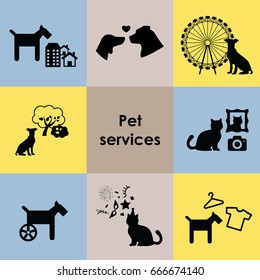 vector illustration of icons set of pet friendly services and places for dogs and cats