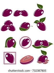 Vector illustration of icons set of plums