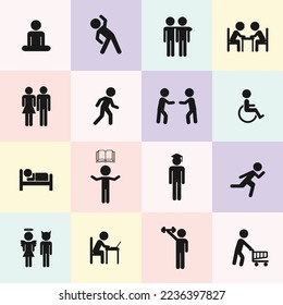 vector, illustration, icons, set, various, pictogram, kids, children, preschool, young age, school, education, kindergarten, special needs, disabled, charity, donations, activities, process, playing, 