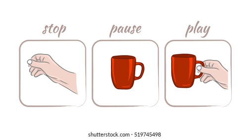 vector illustration icons sketch by hand and coffee cup, isolation on a white background