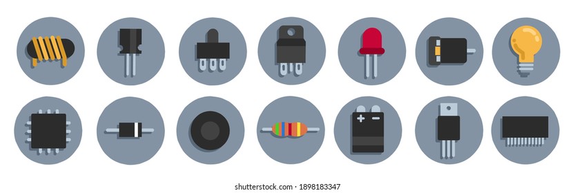 vector illustration of icons, symbols, electronic components.  minimalist flat.  for electronics.