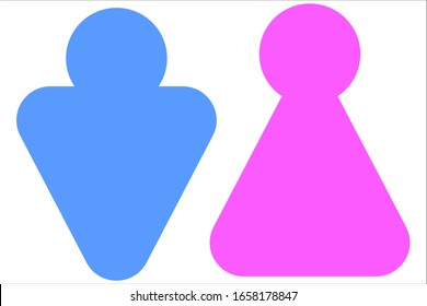  Ilustración vectorial. Iconos de dos personas.Imagen abstracta. Minimalismo. Hombre y mujer. Silueta azul y rosa. Minimalismo. Designación de retrete, vestuario, baño. Ilustración de material.