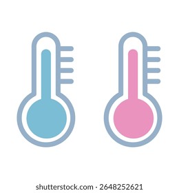 Vector illustration with icons of two thermometers, cold weather and warm weather. The weather forecast icon.