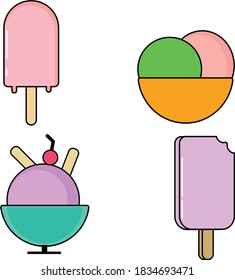 Vector illustration of icons for unique ice cream set