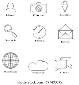 Vector illustration of icons for web , contact and weather.