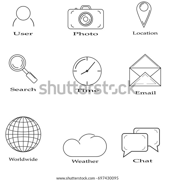 Vector illustration of icons for web , contact\
and weather.