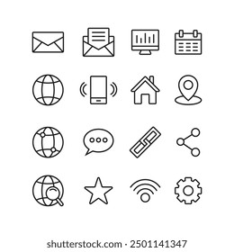 Vector illustration of icons for a website, icons for business, web design, outline.