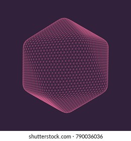 Vector illustration of Icosahedron - regular platonic solid figure. Three-dimensional transparent object. Abstract polygonal shape and simple geometric form. Isolated on colored background.