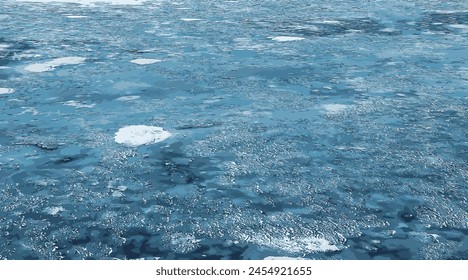 Vector illustration of an icy river surface. Texture of ice and water fragments. Winter background.
