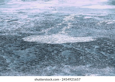 Vector illustration of an icy river surface. Texture of ice and water fragments. Winter background.
