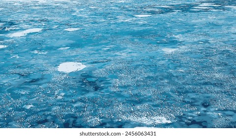 Ilustración vectorial de una superficie de un río helado. Textura de fragmentos de hielo y agua. Fondo de invierno.
