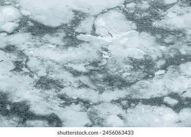 Vector illustration of an icy river surface. Texture of ice and water fragments. Winter background.
