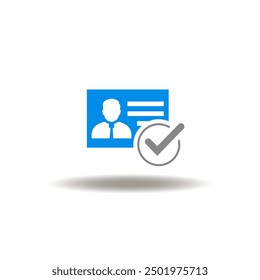 Vector illustration of id card with check mark. Symbol of KYC Know Your Customer. Sign of employee or visitor identification badge.