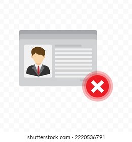 Vector illustration of ID card rejected icon sign and symbol. colored icons for website design .Simple design on Transparent background (PNG).
