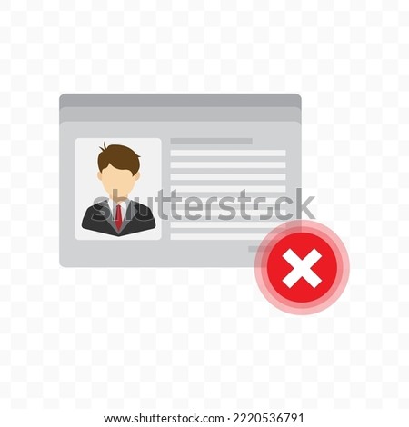 Vector illustration of ID card rejected icon sign and symbol. colored icons for website design .Simple design on Transparent background (PNG).