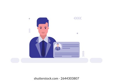Vector illustration of ID Verification with a Man in Suit with ID Card
