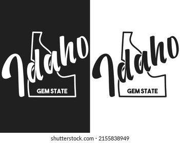 Vector illustration of Idaho. Black and white logo of the name of the USA state. Hand-drawn design image of the United States of America. US poster with contour and states borders for print