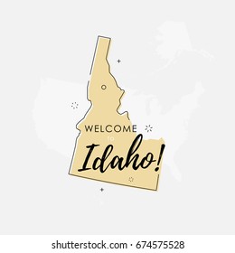 Vector illustration of Idaho state map over US map in trendy flat line style.