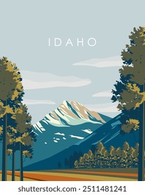 Vector illustration. Idaho. Travel poster, banner, postcard, cover. Modern design. Tourism, travel. Nature landscape.