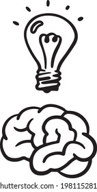 Vector Illustration Idea Brain Black and White