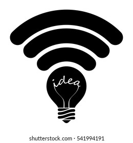 Vector Illustration of an Idea Bulb, with propagation of the Idea shown as Wifi