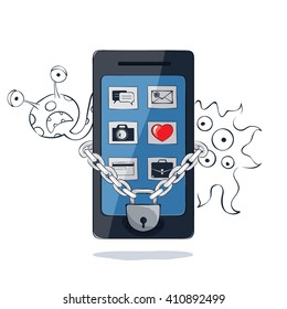 Vector illustration, idea, concept - data protection and computer viruses