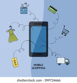 Vector illustration, idea, concept - mobile shopping