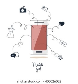 Vector illustration, idea, concept - mobile girl