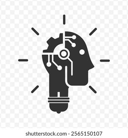 Vector illustration of idea robot icon in dark color and transparent background(PNG).