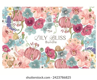 vector illustration ideal for wedding invitation or cover spring floral theme full of flowers butterflies and insects. Fully editable
