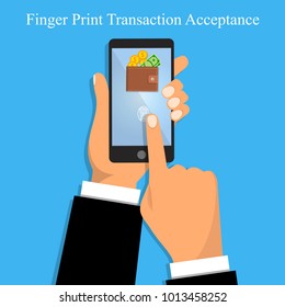 Vector illustration of identification of fingerprint on smartphone . illustration of finger print identification or verification on mobile wallet app or internet banking