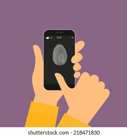 Vector illustration of identification of fingerprint on smartphone.