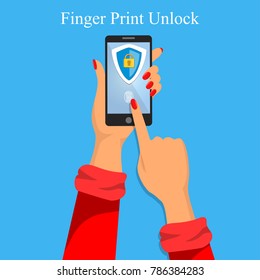 Vector illustration of identification of fingerprint on smartphone . Concept of illustration of finger print identification or verification