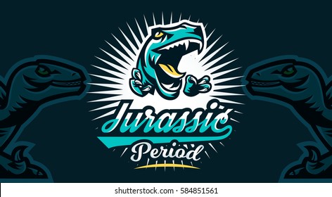 Vector illustration, identity, logo for the company, the community, dangerous raptor ready to attack, the predator of the Jurassic period. Sports style, printing on T-shirts 