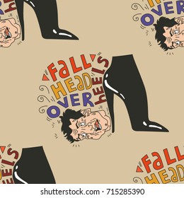 Vector illustration of idiom "Fall head over heels" seamless pattern