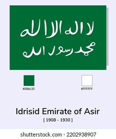 Vector Illustration of Idrisid Emirate of Asir flag isolated on light blue background. As close as possible to the original. ready to use, easy to edit. 
