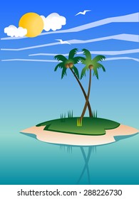 A vector illustration of idyllic isolated deserted Island.